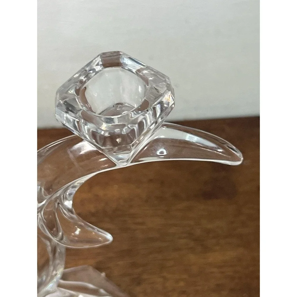Vtg Candlestick Holder Crystal Glass Witchy Celestial Moon Goth Decor Core Mcm